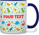 Personalized Mug for Kids - Dinosaurs - Custom Name/Text, Ceramic Hot Chocolate/Cocoa/Coffee Cup for Boys/Girls, Birthday/Christmas/Holiday Gift - 11 oz, Navy Blue Handle by TinyTreasures Baby Boutique