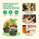 IDZO Set of 3 Wooden Flower Planters for Outdoor Plants, Acacia Wood Barrel Planters, Ergonomic Handles, Drainage Holes, Various Sizes, Black by GreenHaven Gardens