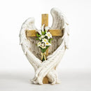 12" Angel Wings Embracing Cross and Calla Lily Garden Statue Memorial Statue by GreenHaven Gardens