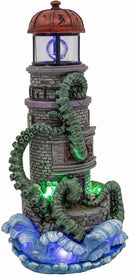 Lighthouse Attack Kraken Theme Spooky Halloween Village Multi-Color LED Lights, Animated Rotating Food Light and Music 6" x 5.5" x 12" by CozyNest Decor