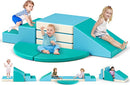 Lischwert Foam Climbing Blocks for Toddlers 1-3, 5pcs Foldable Soft Play Set with Crawling Exploration Toys - Indoor Infant Safe Blocks for Baby Gym & Toddler Playground - Blue by TinyTreasures Baby Boutique