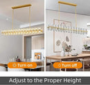 Crystal Brass Rectangle Chandeliers for Dining Room, 54in Gold Farmhouse Chandeliers for Dining Room, Modern Rectangle Crystal Chandelier for Kitchen Island Living Room, Includes 60XG4 Bulbs by CozyNest Decor