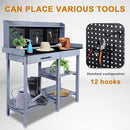 Outdoor Potting Bench Table,Garden Work Bench Metal Tabletop Horticulture with Shelf Rack Wooden Potting Benches for Outside with Holey Board/Hooks/Pads/Drawer/Adjustable and Cabinet,Gray by GreenHaven Gardens