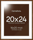 Homeforia 20x24 Picture Frame Brown, High End Dark Oak 20x24 Walnut Wooden Poster Frames with Mat 16x20, 20 x 24 Wood Frame Matted to 16 by 20, 24x20 Hanging Frames, Tempered Glass, Wall Kit, Set of 1 by CozyNest Decor