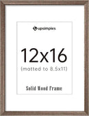 upsimples 12x16 Picture Frame, Natural Solid Wood Picture Frames, Display 8.5x11 with Mat or 12 x 16 Without, Vertical & Horizontal Wall Hanging, 1 Pack, Brown by CozyNest Decor