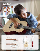 Moukey 36 Inch Acoustic Guitar for Beginners Kids Youth 3/4 Size Dreadnought Travel Guitarra Acustica Kit with Chord Poster, Gig Bag, Tuner, Picks, Nylon Strings, Capo, Strap - Natural by TinyTreasures Baby Boutique