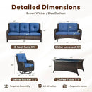 5 Piece Outdoor Patio Furniture Set - Outdoor Conversation Couch and Loveseat Glider Chair Furniture Set with Rattan Coffee Table for Deck Balcony Poolside Brown Wicker/Blue Cushions by GreenHaven Gardens