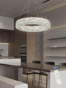 Dia 24" Modern Crystal Chandelier Silver Ring Chandelier Adjustable Height Luxury Crystal Pendant Ceiling Light Fixture for Dining Living Room Bedroom by CozyNest Decor