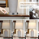 25“ Traditional Table Lamps Set of 2, Bedside Touch Lamp with USB C+A Charging Ports, Rustic Farmhouse Jar Table Lamps for Living Room Bedroom, Side Table Lamp with Beige Fabric Shade, Antique Grey by CozyNest Decor