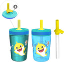 Zak Designs Baby Shark Kelso Tumbler Set, Leak-Proof Screw-On Lid with Straw, Bundle for Kids Includes Plastic and Stainless Steel Cups with Bonus Sipper (3pc Set, Non-BPA)15 fl oz. by TinyTreasures Baby Boutique