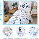 PERFEMET Car Toddler Bedding Kids 4 Pieces Bed in A Bag for Boys Vehicles Truck Toddler Girl Comforter Sets with Bed Sheets Modern Bedroom Collection, White by TinyTreasures Baby Boutique