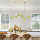 KCO Lighting 6 Green Glass Pendant Lights Kitchen Island Mid Century Modern Globe Sputnik Chandelier Brushed Gold Linear Island Light Fixture for Dining Room by CozyNest Decor