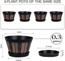 Quarut 6 inch Brown Barrel Planters with Drainage Holes & Saucer, Set of 4, Indoor & Outdoor Garden Home Plants by GreenHaven Gardens