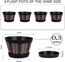 Quarut 6 inch Brown Barrel Planters with Drainage Holes & Saucer, Set of 4, Indoor & Outdoor Garden Home Plants by GreenHaven Gardens