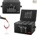 2 Pack Wine Glass Storage Box with Dividers, Stemware Storage Containers for Packing and Moving, China Storage Containers Box for 12 Crystal Glassware, Wine Glasses, Drinkware,Dark Gray by CozyNest Decor