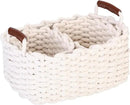 Sea Team 3-Pack Rectangle Woven Cotton Rope Storage Baskets with Handles, Shelf Basket, Closet Organizers, 3-in-1, White by CozyNest Decor
