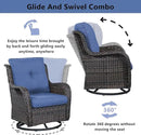 Wicker Outdoor Furniture Patio Furniture Set - 6 Piece Patio Conversation Set with Swivel Rocker Chairs, Loveseat Sofa, Ottomans and Coffee Table, Blue Cushion by GreenHaven Gardens