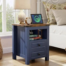 Apicizon Side Table, Farmhouse End Table with Charging Station and Storage Cabinet, 17'' Bedside Table with Drawers, Rustic Small Coffee Table for Living Room, Bedroom by CozyNest Decor