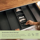 Adjustable Kitchen Drawer Organizer for Utensils and Junk, Food-Safe Contract Grade with 100% Sustainable Wood, Expandable from 19 to 33 Inches Wide - Black Bamboo by CozyNest Decor