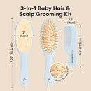 Baby Hair Brush and Comb Set for Newborn - Wooden Baby Hair Brush Set with Soft Goat Bristle, Baby Brush Set for Newborns, Baby Brush and Comb Set Girl, Boy, Toddler Cradle Cap Brush (Oval, Frost) by TinyTreasures Baby Boutique