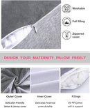 AS AWESLING 60in Full Body Pillow | Nursing, Maternity and Pregnancy Pillow | Extra Large U Shape Pillows with Detachable Side, Separate Support Pillow and Removable Cover (Velvet and Jersey Grey) by TinyTreasures Baby Boutique