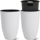WORTH Garden 2-Pack 21" H. White Tall Planters with Inside Pots - 14'' Dia Plastic Large Round Plant Tree Pots - Decorative Imitation Stone Finish for Indoor Outdoor Front Porch Container Patio by GreenHaven Gardens