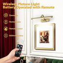 Battery Operated Picture Light with Remote and Timer, Wireless Art Lights for Paintings Brass Rechargeable Gallery Light Dimmable Artwork Lighting for Canvas, Portrait 16'' Inch Warm White by CozyNest Decor
