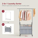 Tajsoon Laundry Sorter with Hanging Bar, 3 Section Rolling Laundry Hamper with Heavy Duty Lockable Wheels, Laundry Basket with Hanging Rack for Bedroom, 3 Gray by CozyNest Decor