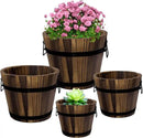 Adnee 4 Pack Wooden Whiskey Barrel Planters - 4 Sizes Wooden Bucket Barrel Garden Planters Set - Rustic Flower Planters Pots Container for Indoor Outdoor Garden Home Plants(4.7",6.1",7.1",9") by GreenHaven Gardens