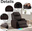 AHMED Power Recliner Chair with Vibration Massage & Heat for Adults, Faux Leather Home Theater Seating with Cup Holders/LED Lights/USB Ports/Side Pockets for Living Room, Brown by CozyNest Decor