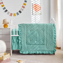 Tufted Ruffle Crib Bedding Set 3 Pieces Baby Girls Boys Boho Quilted Comforter with Fitted Sheet and Bed Skirt - Cute Ruffled Shabby Chic Baby Bedding Soft Blanket Design Teal Blue by TinyTreasures Baby Boutique