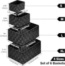 Woven Storage Baskets, Storage Bins, Cube Basket Container Baskets Storage Boxes Organizers for Clothes /Shelves/ Closet, Set of 6 (Black) by TinyTreasures Baby Boutique