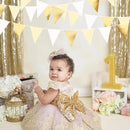 White and Gold Party Decorations Gold Beige White Fabric Triangle Pennant Banner Flag Bunting Garland for Graduation Wedding Birthday Bridal Shower Anniversary Engagement Baptism Party Supplies by GreenHaven Gardens