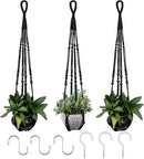 RIFNY Macrame Plant Hanger for 5 to 10 Inch Plant Pots, 35 Inch Indoor Handmade Woven Rope Hanger Kits with Hooks and Wood Beads, Hanging Planter Basket Holder for Boho Home Decor (Black, 3 Pack) by GreenHaven Gardens