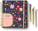 Votum 18-Month Day Large Planner, 2025-2026, Daily, Weekly & Monthly, January 2025 - June 2026, Blue Flowers - Appointment Book with 3 Sticker Sheets, Twin-Ring Binding, Notes Pages - School & Work by TinyTreasures Baby Boutique