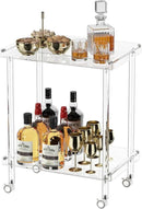 HMYHUM Acrylic Bar Cart, Rolling Serving Cart with 4 Lockable Wheels for The Home Bar, Kitchen, Living Room, Modern, 2-Tier, 23.6" L x 15" W x 30" H, Clear by CozyNest Decor