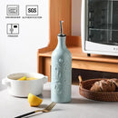 Sweejar Large Olive Oil Dispenser Bottle with Spout, 24 Oz Ceramic Oil Dispenser for Kitchen, Relief Opaque Cruet, Container for Cooking, EVOO, Vinegar, Pack of 1 (Light Blue) by CozyNest Decor