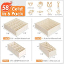 6 Pack Sock Underwear Drawer Organizer Dividers, 58 Cell Foldable Fabric Dresser Closet Organizers and Storage Bins for Clothing, Baby Clothes, Bra, Panty, Scarf, Ties (Beige) by CozyNest Decor