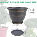4 Pack 12 Inch Large Plant Pots, Plastic Flower Pot for Indoor & Outdoor with Drainage Holes & Saucer, Plaid Pattern Planters Garden Pots for Herbs by CozyNest Decor