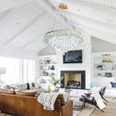 Modern Crystal Chandeliers for Living Room Ceiling Light Fixture LED Dimmable Lamp with Remote Pendant Lighting Flush Mount Ceiling Light for Dining Room Bedrooms Foyer by CozyNest Decor