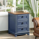 18" Farmhouse Night Stands Set of 2 with Charging Station, 2 & 3 Drawers End Table Dresser for Bedroom, Blue Wooden Nightstand, Bed Side Table with Open Shelf, Bedside Cabinet for Living Room by CozyNest Decor