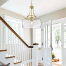 WUZUPS Chandelier Rustic Farmhouse Industrial Round Ceiling Pendant LED Light Fixture with Clear Glass Shades for Dining Room Kitchen Island Foyer Entryway, H 17" x W 13.4", E26 Base, Gold by CozyNest Decor