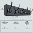 Dseap Wall Mounted Coat Rack: 24" Long, Patented, Heavy-Duty, 6-Double-Hooks Wooden Hanger Rail for Winter Coats, Hat, Jacket, Clothing - Black, Pack of 2 by CozyNest Decor