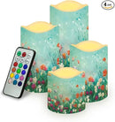 Ystardream 4PCS Flameless Candle Elegant Floral Led Flameless Candles with Remote Fake Candles That Look Real for Home Living Room Bathroom Bedroom Decor Plum Blossoms and Hummingbirds by GreenHaven Gardens