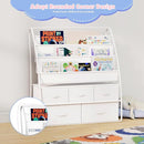 NACHES 3-Tier Kids Bookshelf with 5 Fabric Drawers, Metal Toy Storage Organizer for Kids Room, Living Room & Study Room, White (White) by TinyTreasures Baby Boutique