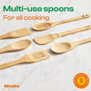 Riveira Bamboo Cooking Spoons 6-Piece – Wooden Cooking Utensils Set with Wooden Spoons for Cooking & Spatulas Wooden Utensil Sets – Premium Kitchen Utensils Set – Durable First Apartment Essentials by CozyNest Decor
