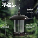 Metal Bird Feeder for Outdoors Hanging,3.0LB Seed Feeder,Easy to Fill & Clean,360° Feeding,Weatherproof Roof for Gardens and Wild Birds,Brown by CozyNest Decor
