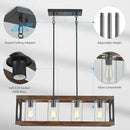 XINGQI Rectangle Chandeliers 31.5" Farmhouse Kitchen Island Lighting Fixture Over Table Modern Vintage Linear Hanging 4-Light for Dining Room Living Room Black Wood Grain Finish with Glass Lampshade by CozyNest Decor