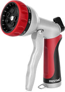 RESTMO Garden Hose Nozzle, Heavy Duty Metal Water Hose Nozzle with 7 Adjustable Spray Patterns, High Pressure Hand Sprayer with Flow Control, Best for Watering Plants & Lawns, Washing Cars & Pets, Red by GreenHaven Gardens
