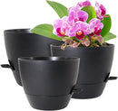 10/9/8 inch Medium Self Watering Pots, Plant Pots with Mesh Drainage Holes for Indoor Outdoor Garden Plants, Flower Pots with Removable Deep Reservoir, Set of 3 Plastic Planters, Black by GreenHaven Gardens